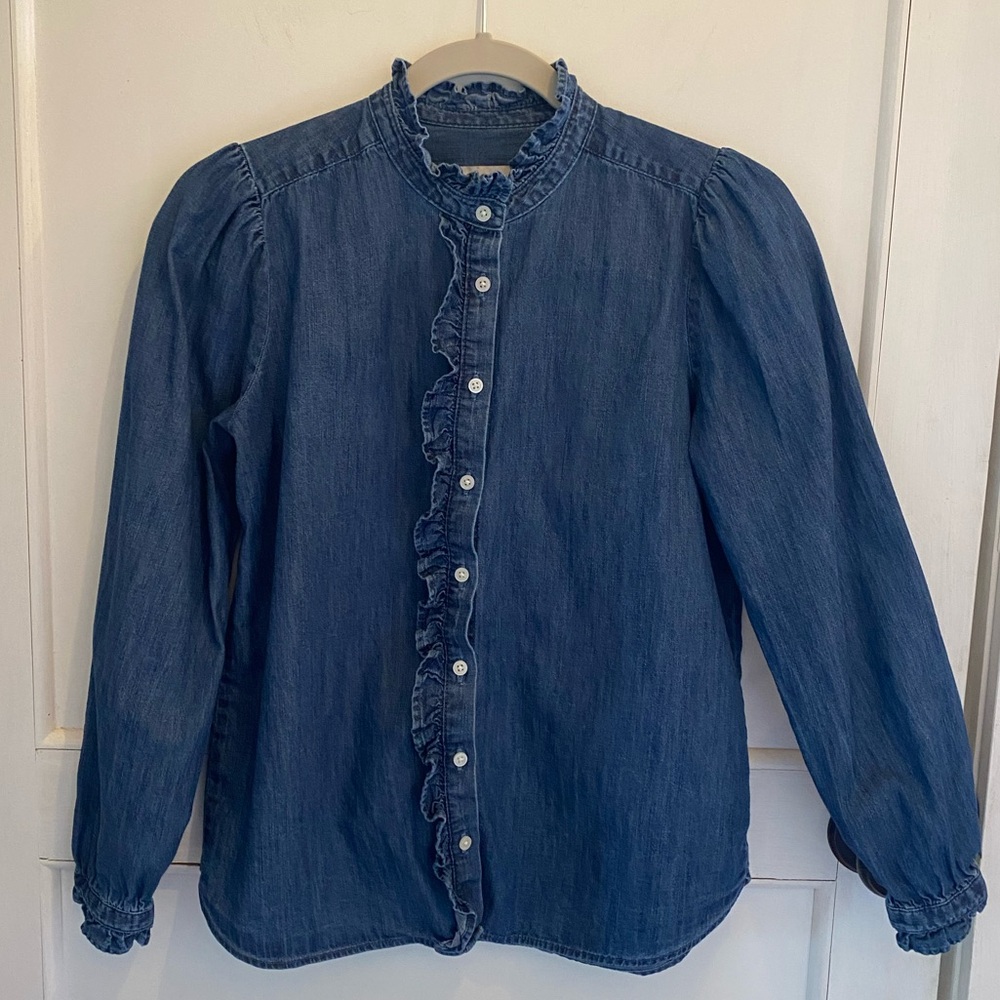 LOFT Denim Ruffle Top